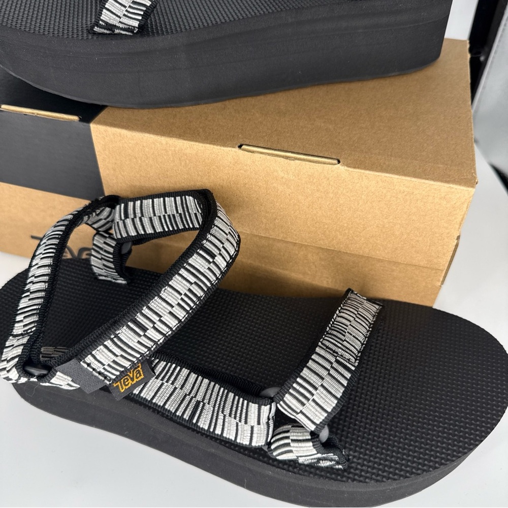 New Teva Sz 10 Platform Flatform Universal sandal black white zebra Y2K - Picture 3 of 6